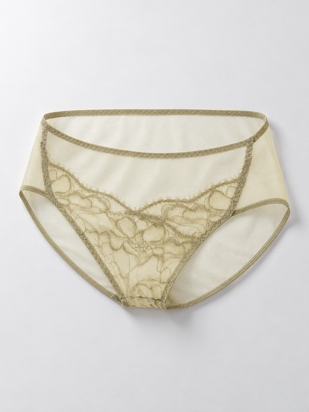 Eyelash Lace Briefs with Silk Gusset in Light Green