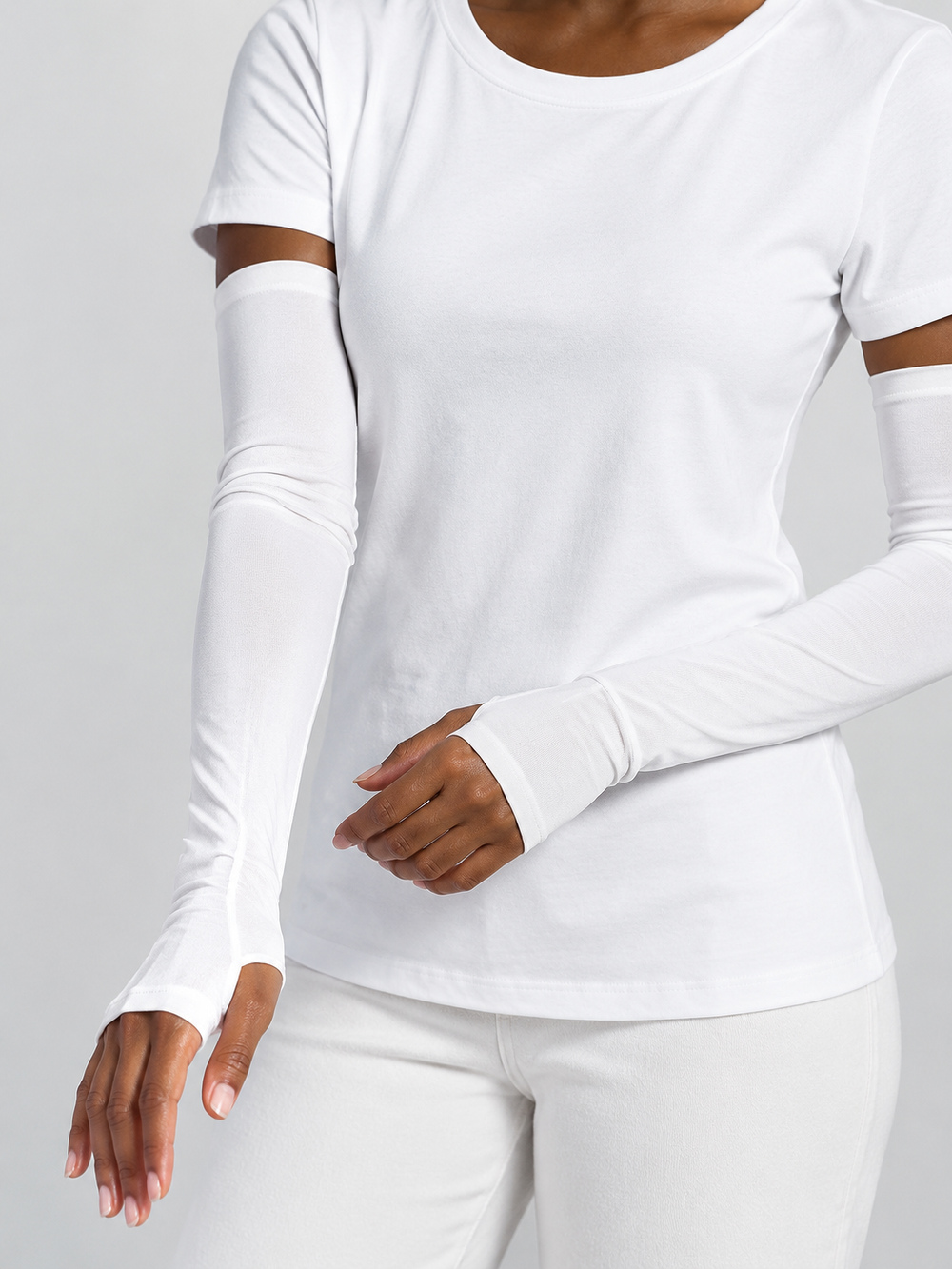Fingerless Silk Viscose Arm Sleeves in White