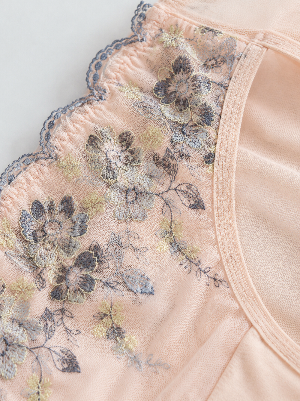 Floral Embroidered Mesh Briefs with Silk Gusset in Blush Nude