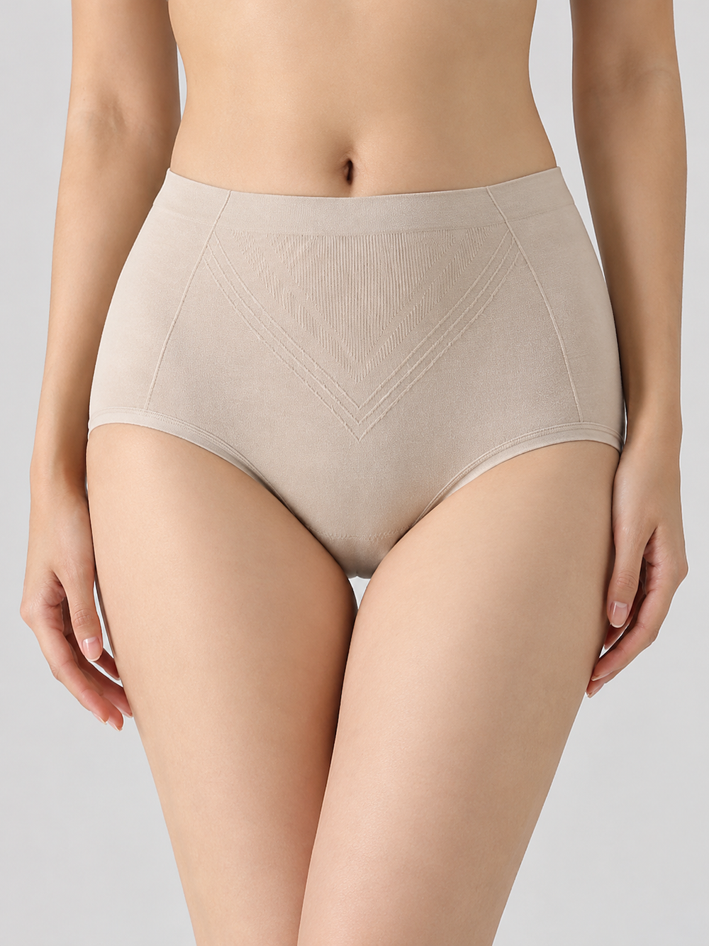High Rise Knit Briefs with Silk Gusset in Beige Nude