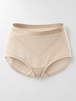 High Rise Knit Briefs with Silk Gusset in Beige Nude