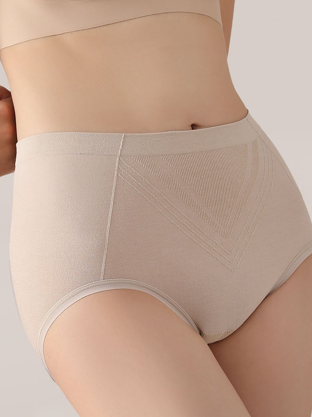 High Rise Knit Briefs with Silk Gusset in Beige Nude