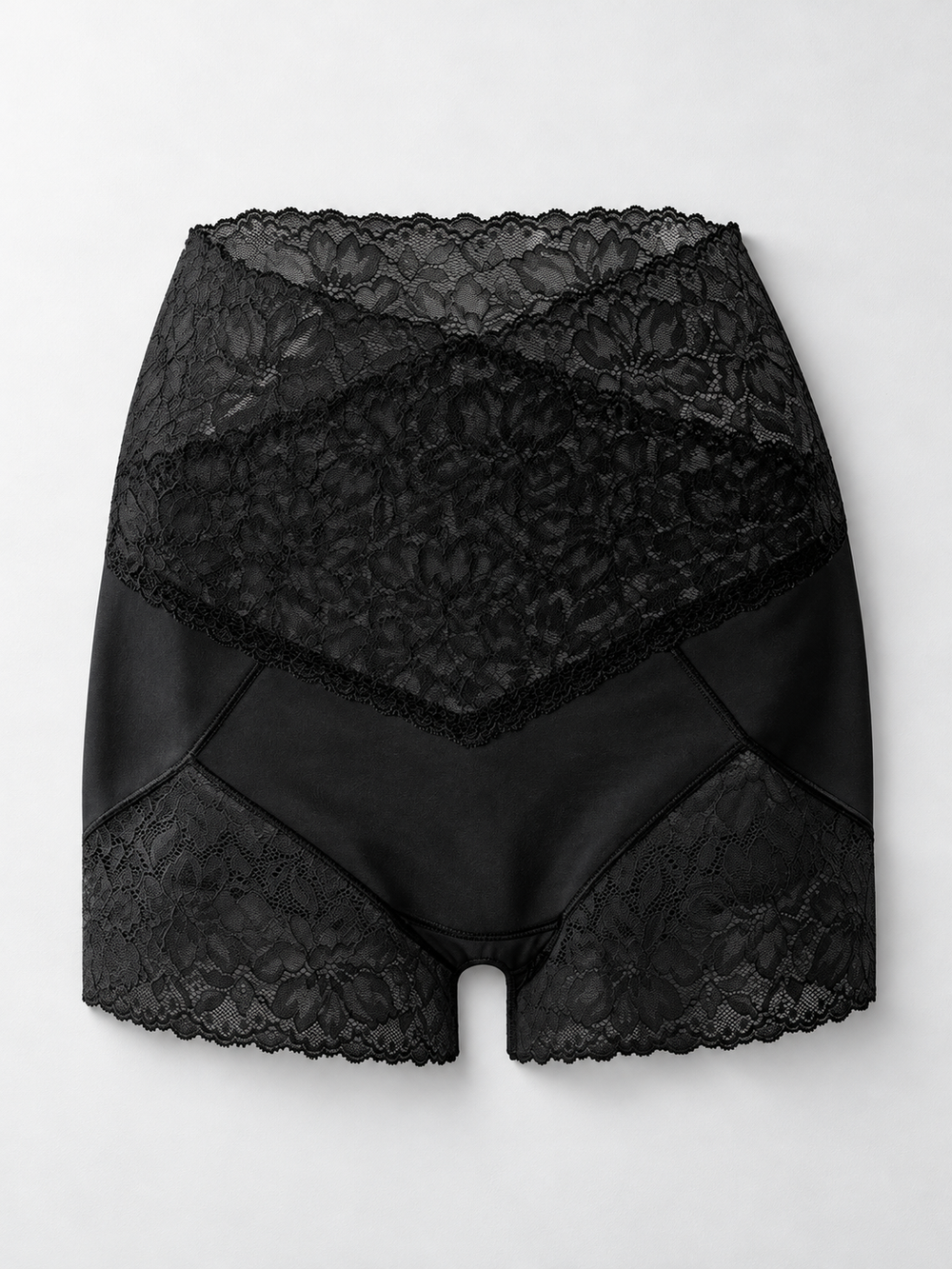 High Rise Lace Boyshorts with Silk Lining in Black