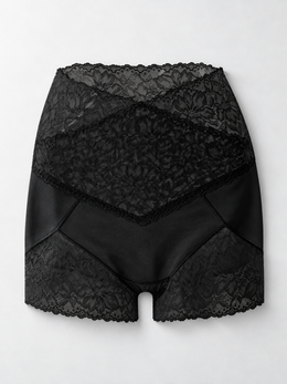 High Rise Lace Boyshorts with Silk Lining in Black