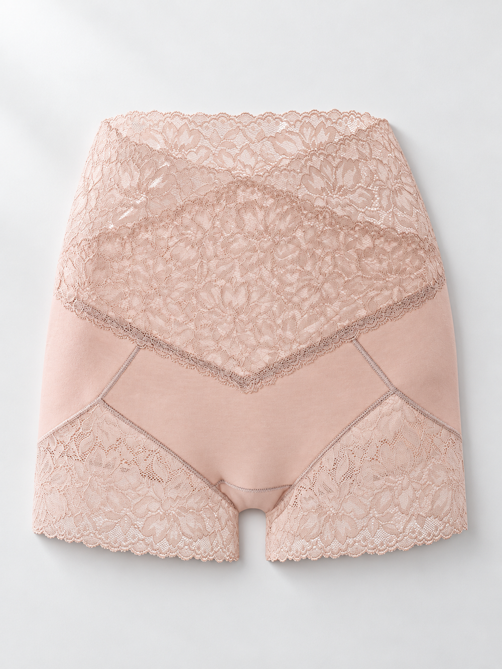 High Rise Lace Boyshorts with Silk Lining in Nude