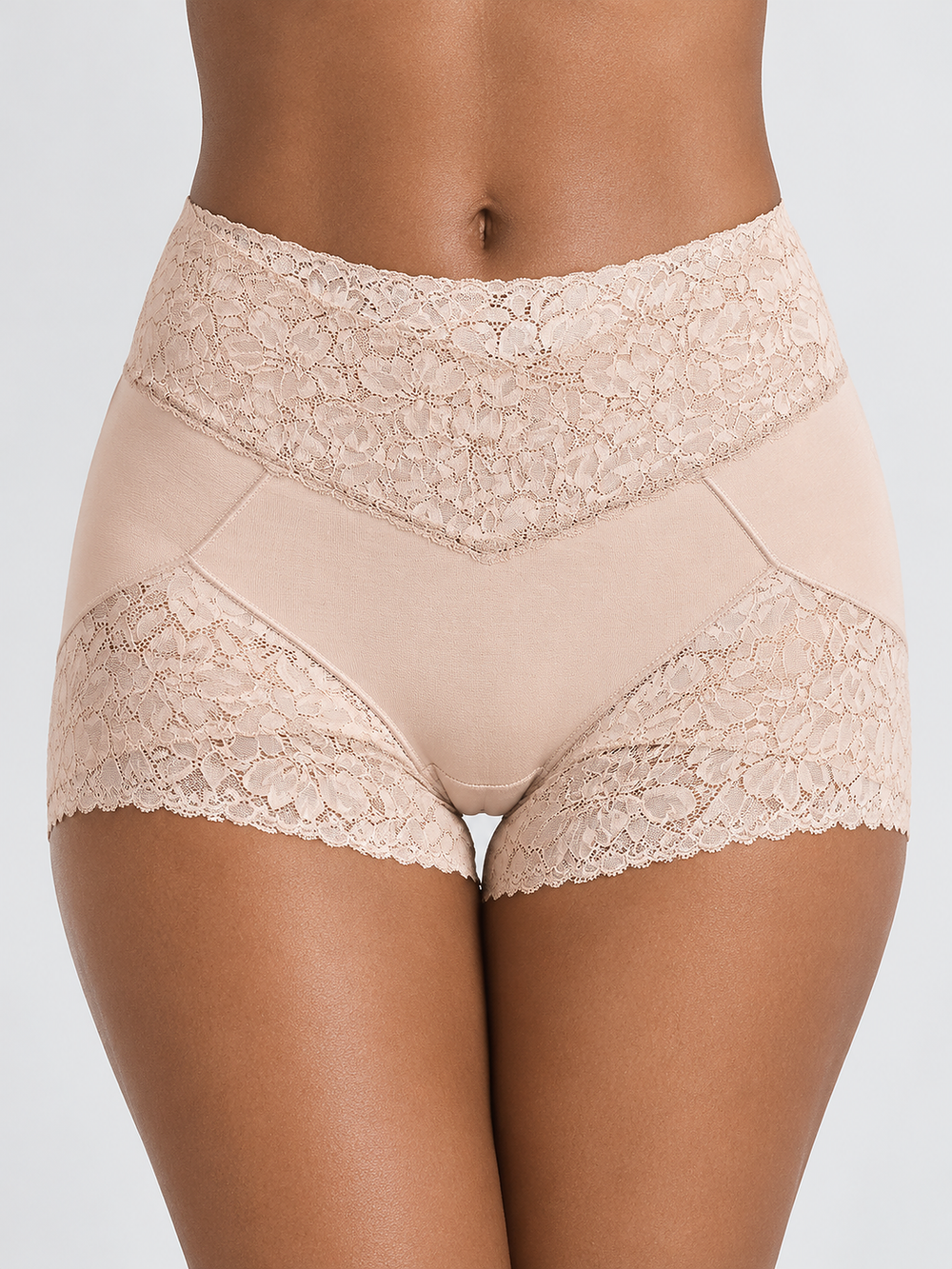 High Rise Lace Boyshorts with Silk Lining in Nude