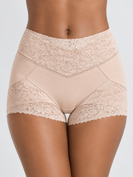 High Rise Lace Boyshorts with Silk Lining in Nude