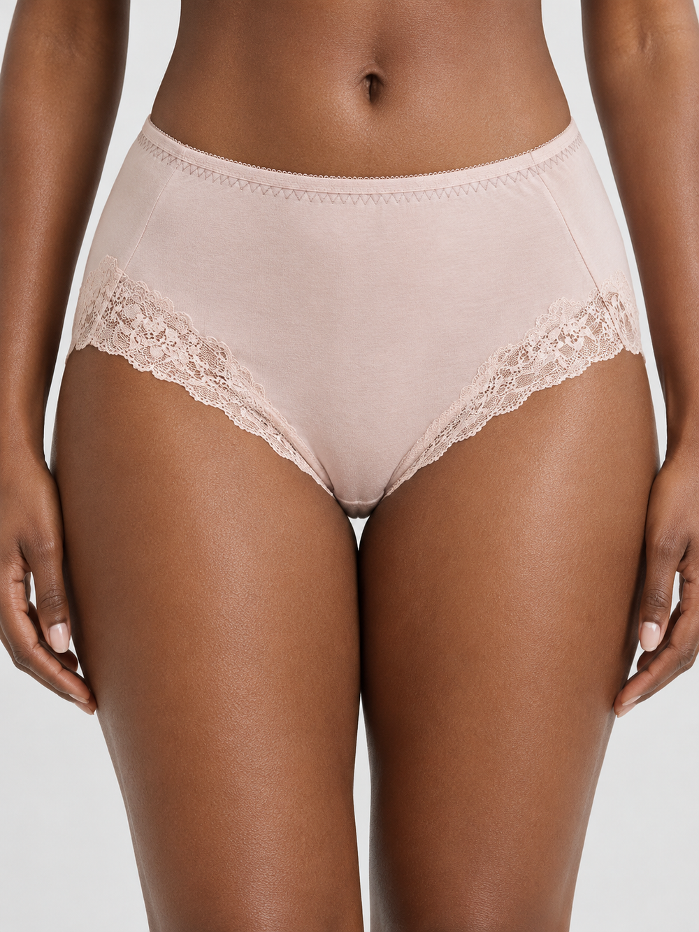 High Rise Silk Briefs with Scalloped Lace in Rose Mauve