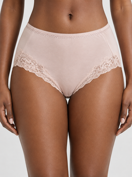 High Rise Silk Briefs with Scalloped Lace in Rose Mauve