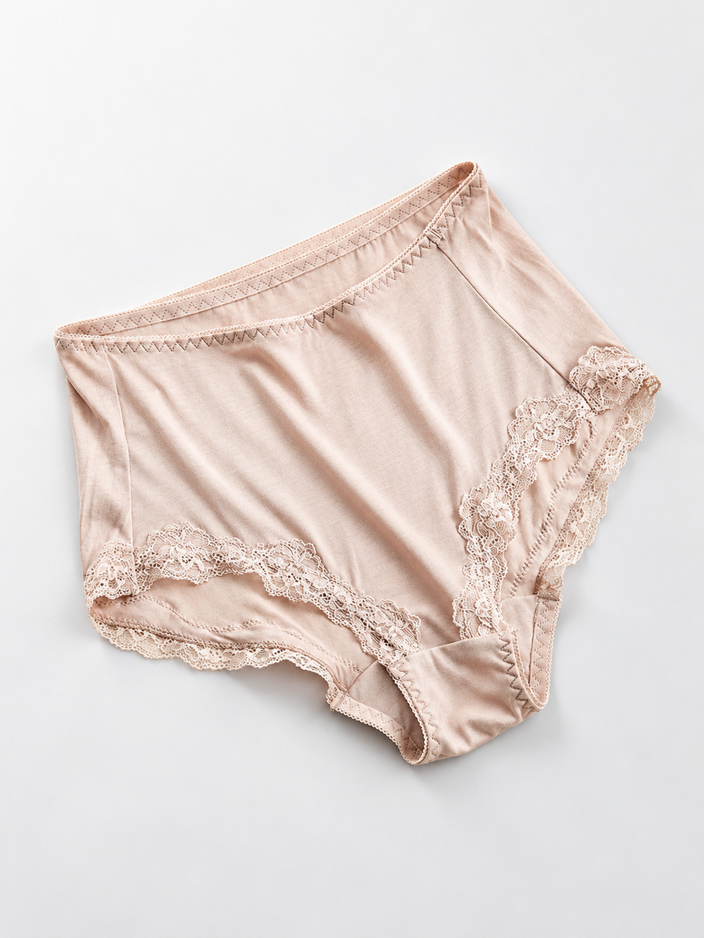 High Rise Silk Briefs with Scalloped Lace in Rose Mauve