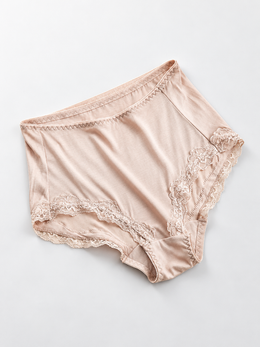 High Rise Silk Briefs with Scalloped Lace in Rose Mauve