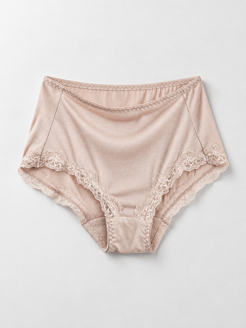 High Rise Silk Briefs with Scalloped Lace in Rose Mauve