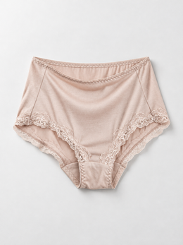 High Rise Silk Briefs with Scalloped Lace in Rose Mauve