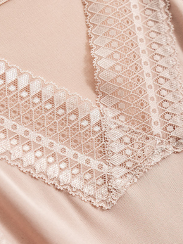 Lace Front V Neck Silk Knit Tank in Nude