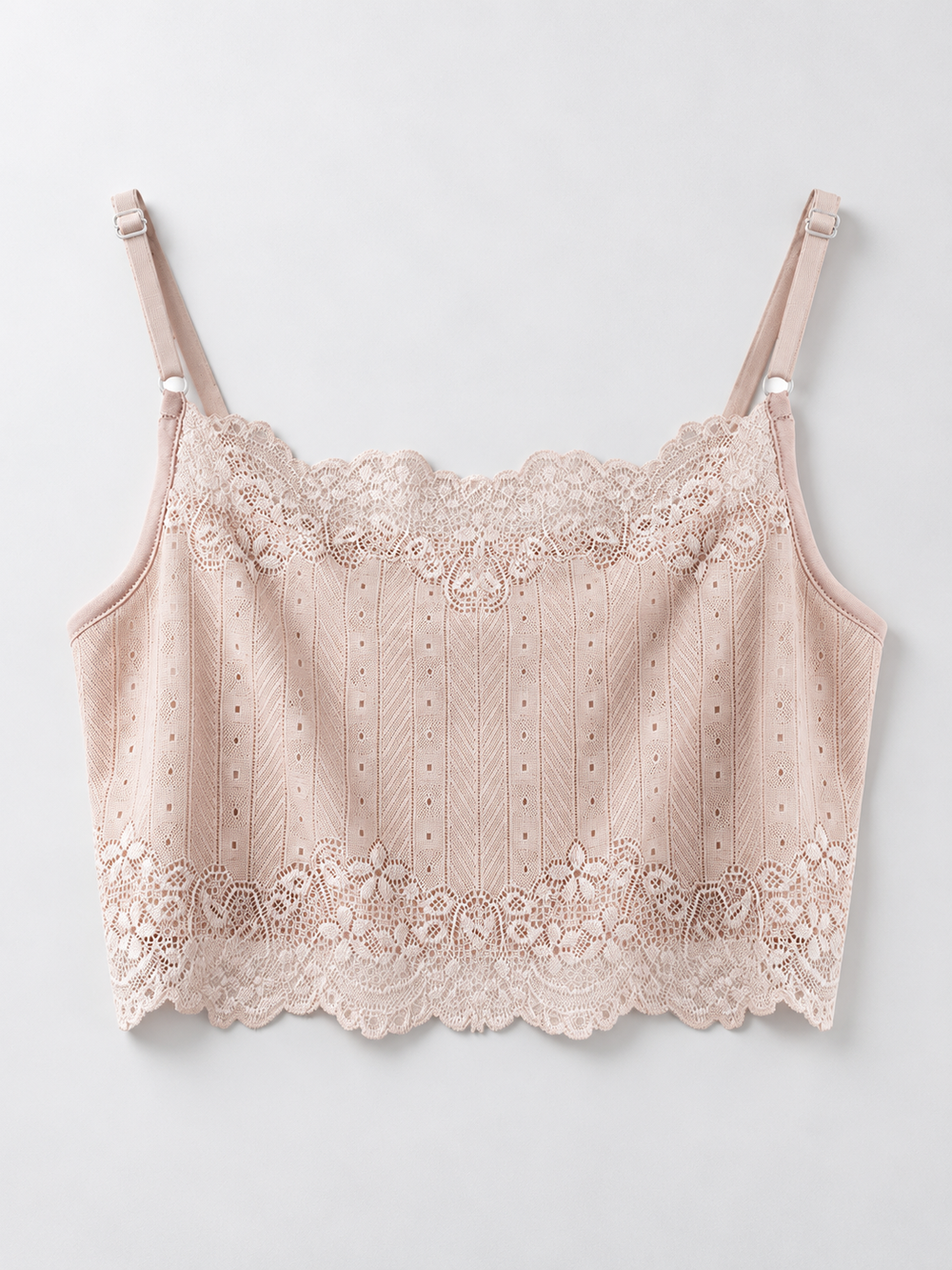 Lace Longline Silk Cami in Beige