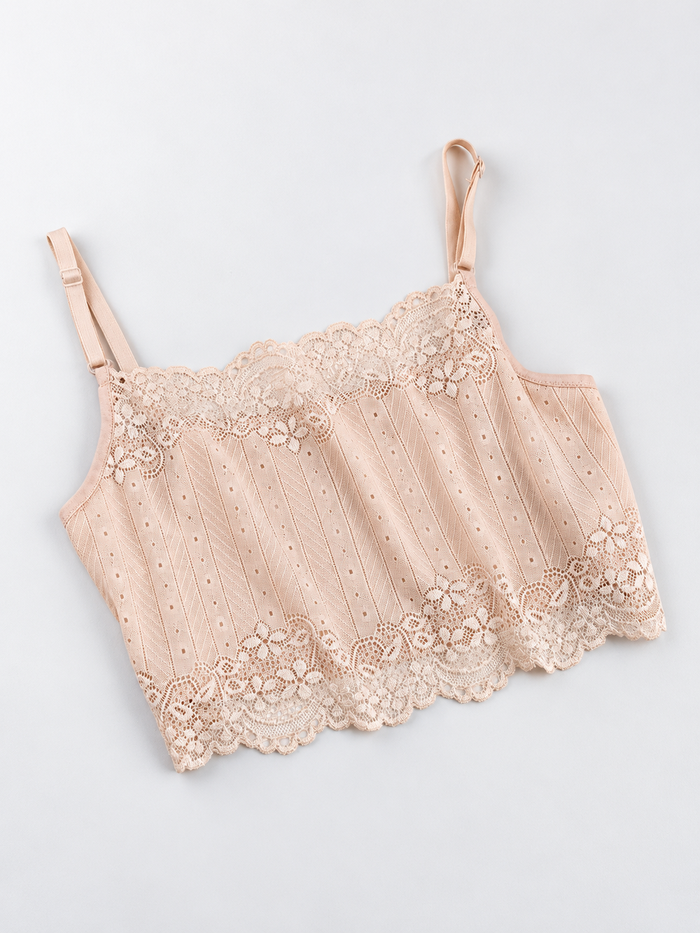 Lace Longline Silk Cami in Beige