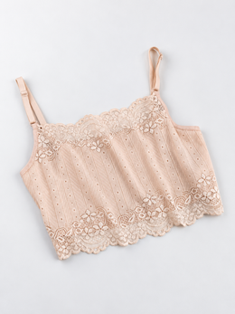 Lace Longline Silk Cami in Beige