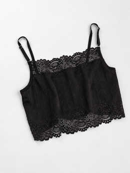 Lace Longline Silk Cami in Black
