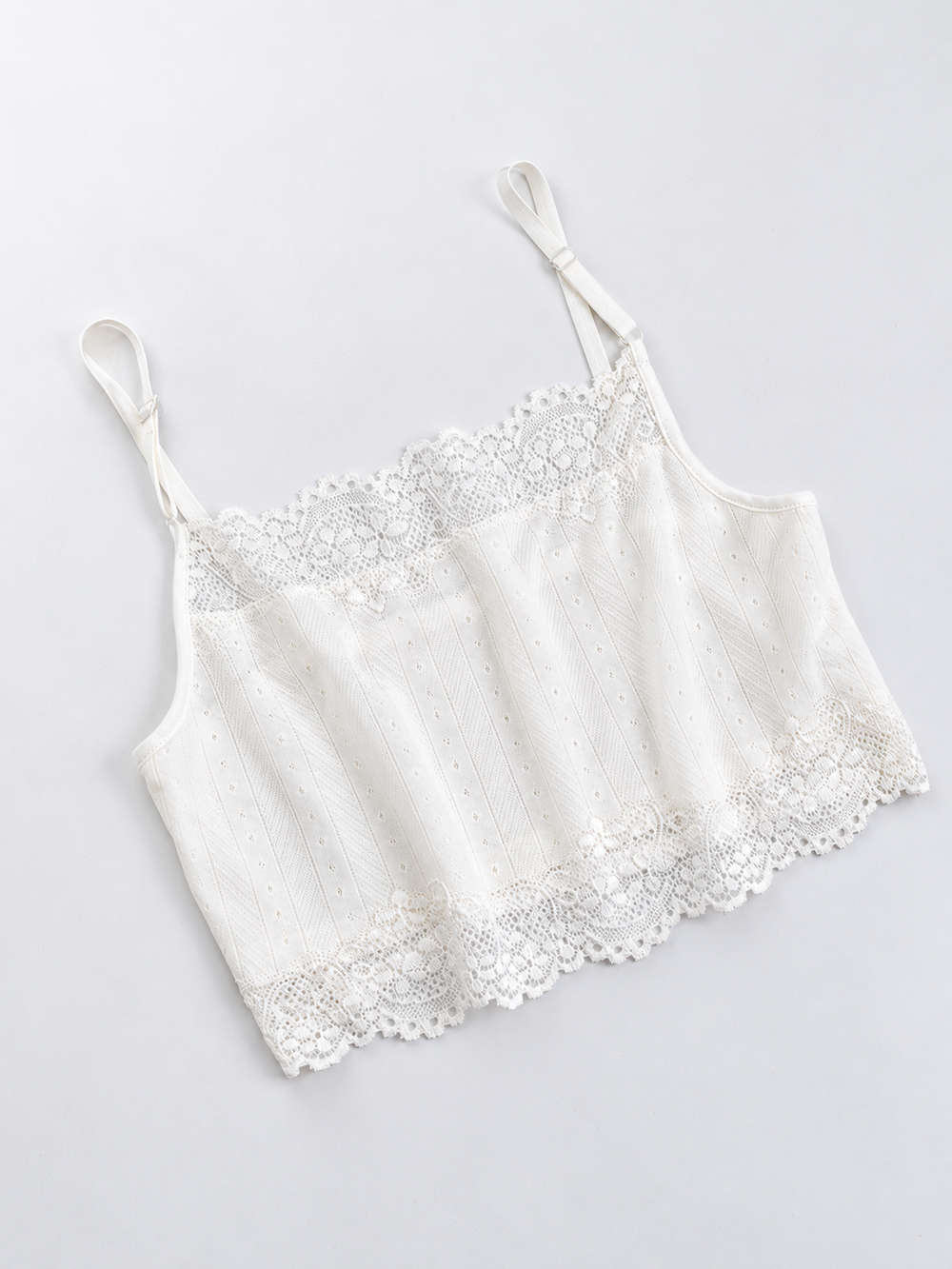 Lace Longline Silk Cami in White