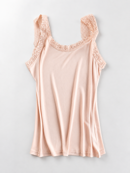 Lace Shoulder V Neck Silk Knit Tank in Blush Nude