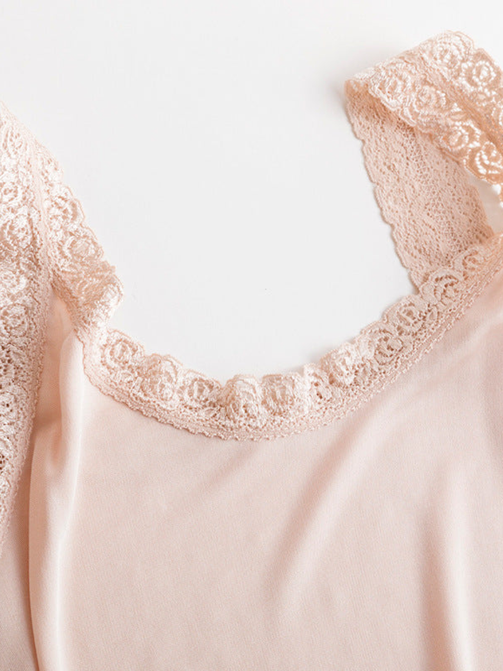 Lace Shoulder V Neck Silk Knit Tank in Blush Nude