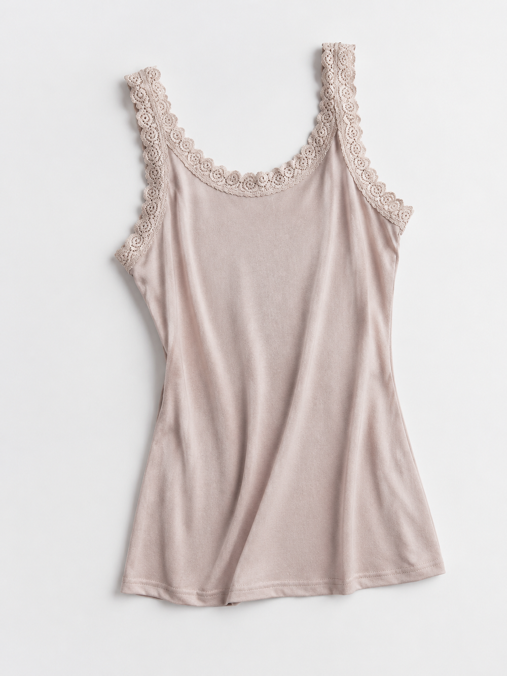 Lace Shoulder V Neck Silk Knit Tank in Light Coffee