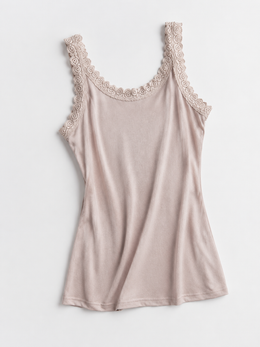Lace Shoulder V Neck Silk Knit Tank in Light Coffee