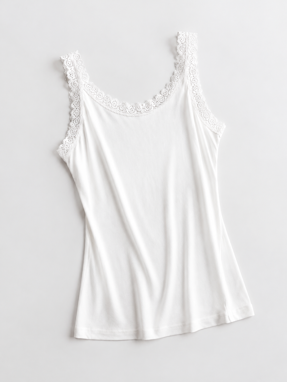 Lace Shoulder V Neck Silk Knit Tank in White