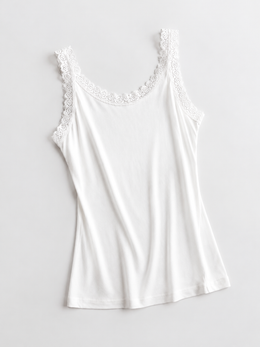 Lace Shoulder V Neck Silk Knit Tank in White