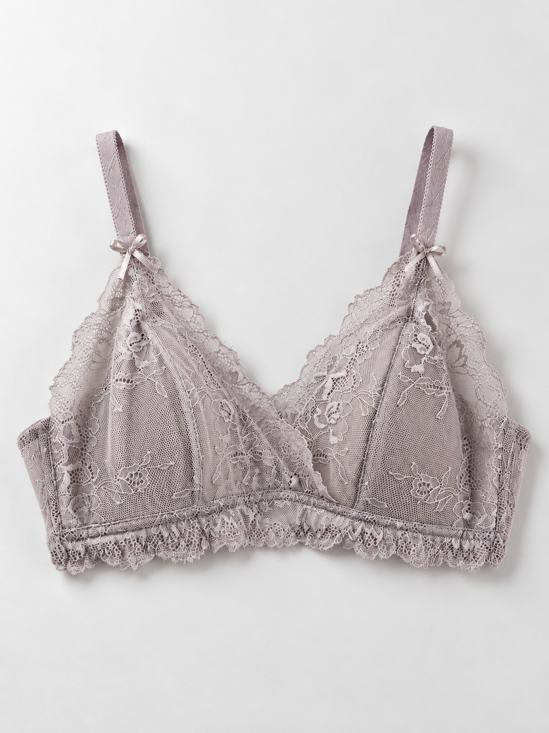 Lace Wirefree Bra with Silk Cup Lining in Gray