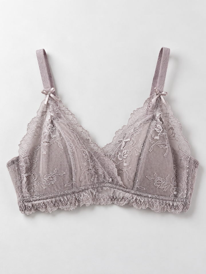 Lace Wirefree Bra with Silk Cup Lining in Gray
