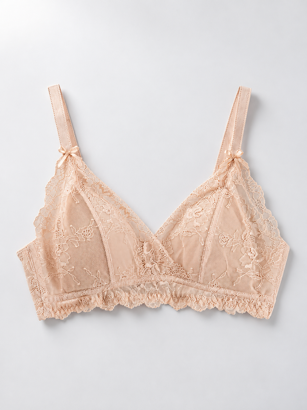 Lace Wirefree Bra with Silk Cup Lining in Peach Nude