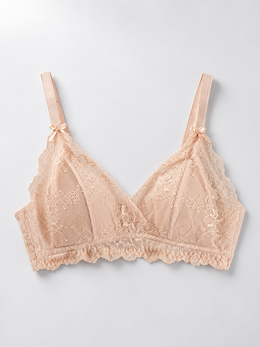 Lace Wirefree Bra with Silk Cup Lining in Peach Nude