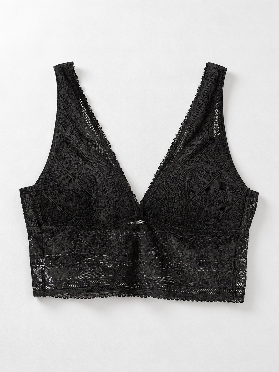 Longline Lace Bralette with Silk Lining in Black
