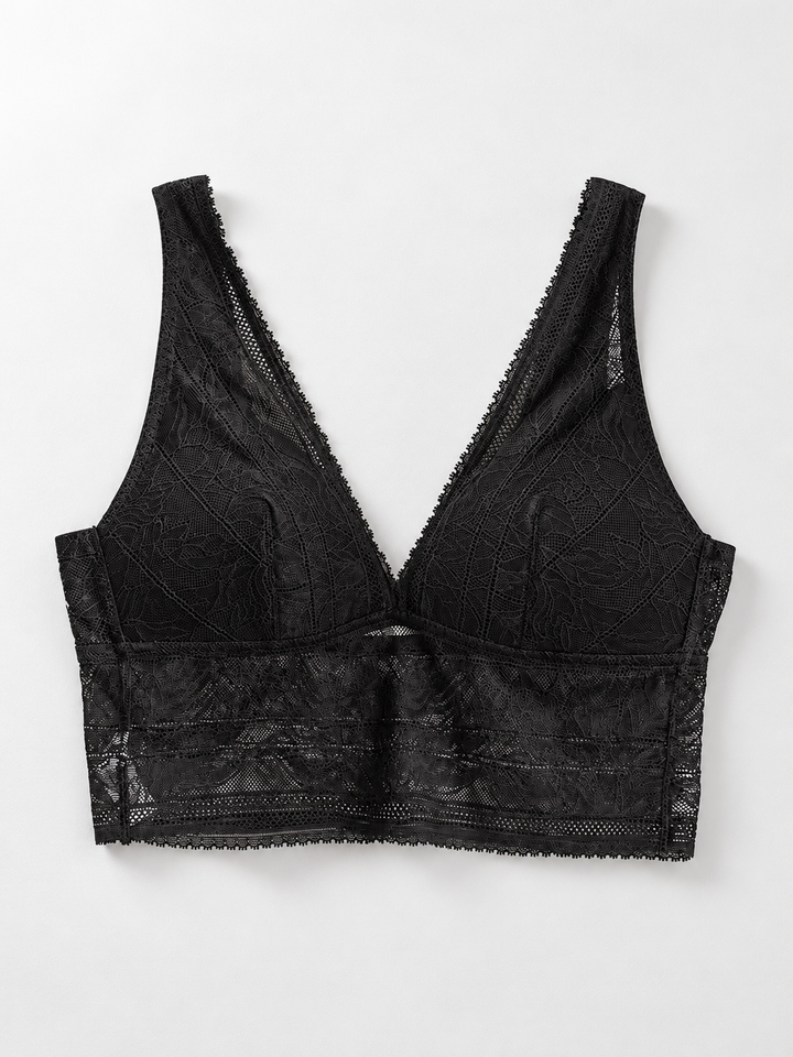 Longline Lace Bralette with Silk Lining in Black