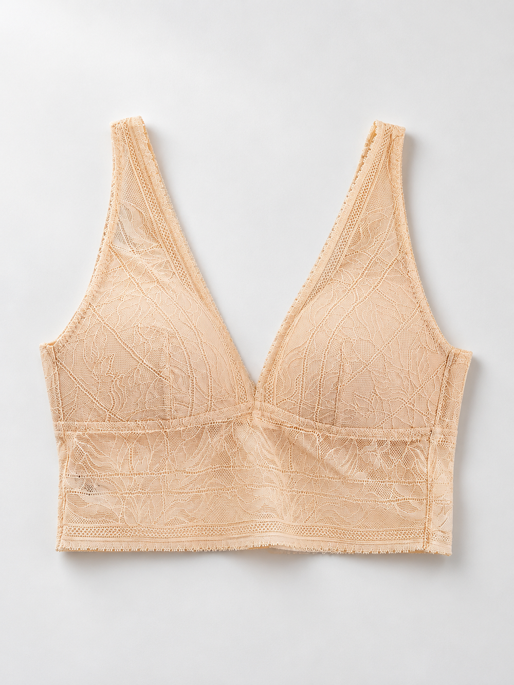 Longline Lace Bralette with Silk Lining in Peach Nude