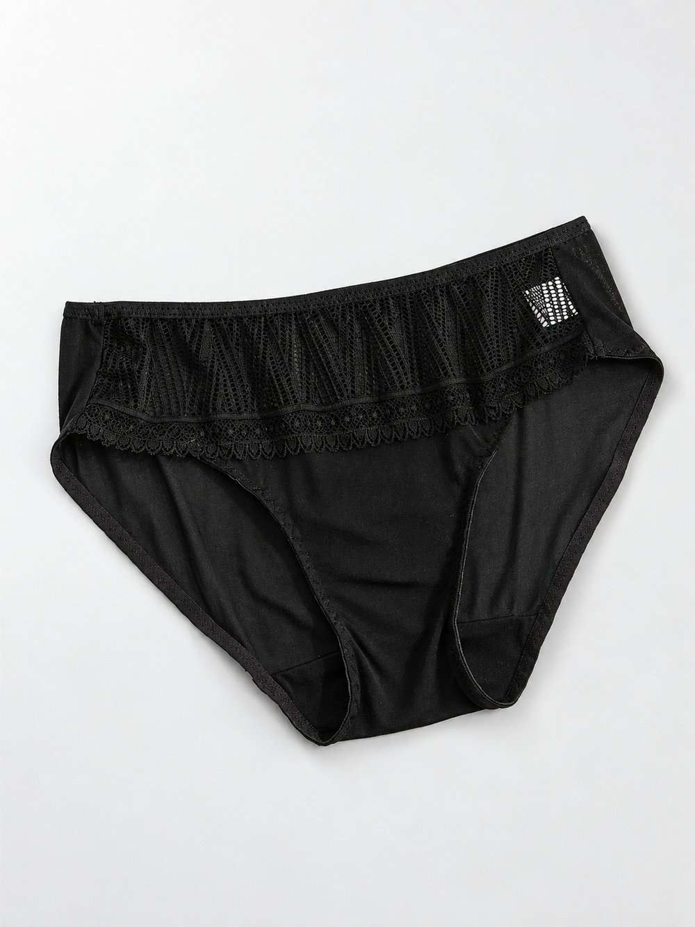 Low Rise Silk Briefs with Geometric Lace in Black
