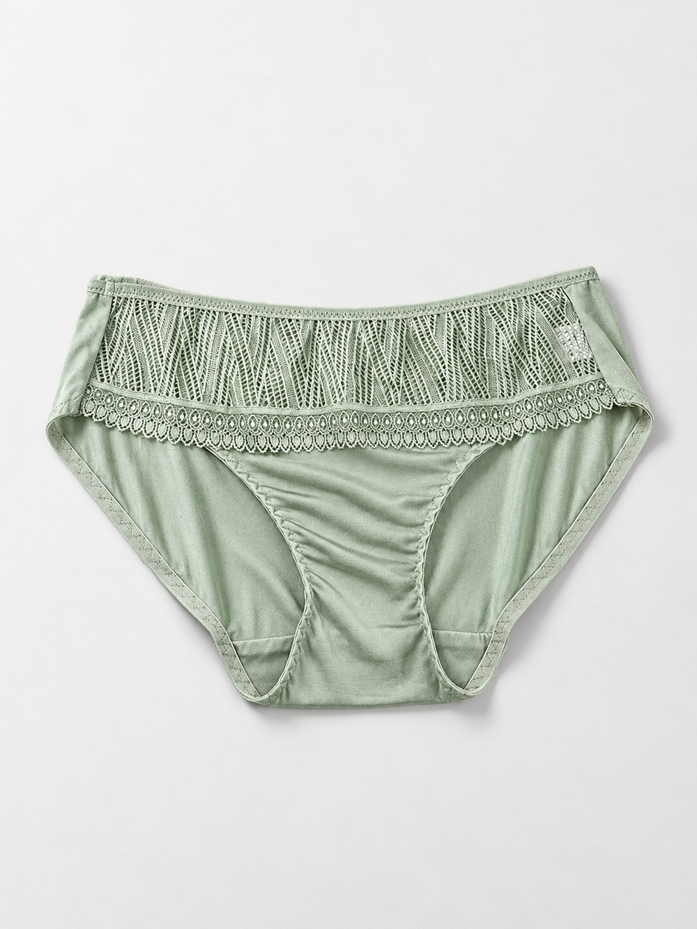 Low Rise Silk Briefs with Geometric Lace in Green