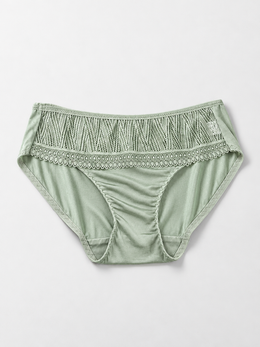 Low Rise Silk Briefs with Geometric Lace in Green