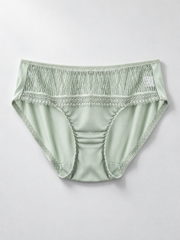 Low Rise Silk Briefs with Geometric Lace in Green