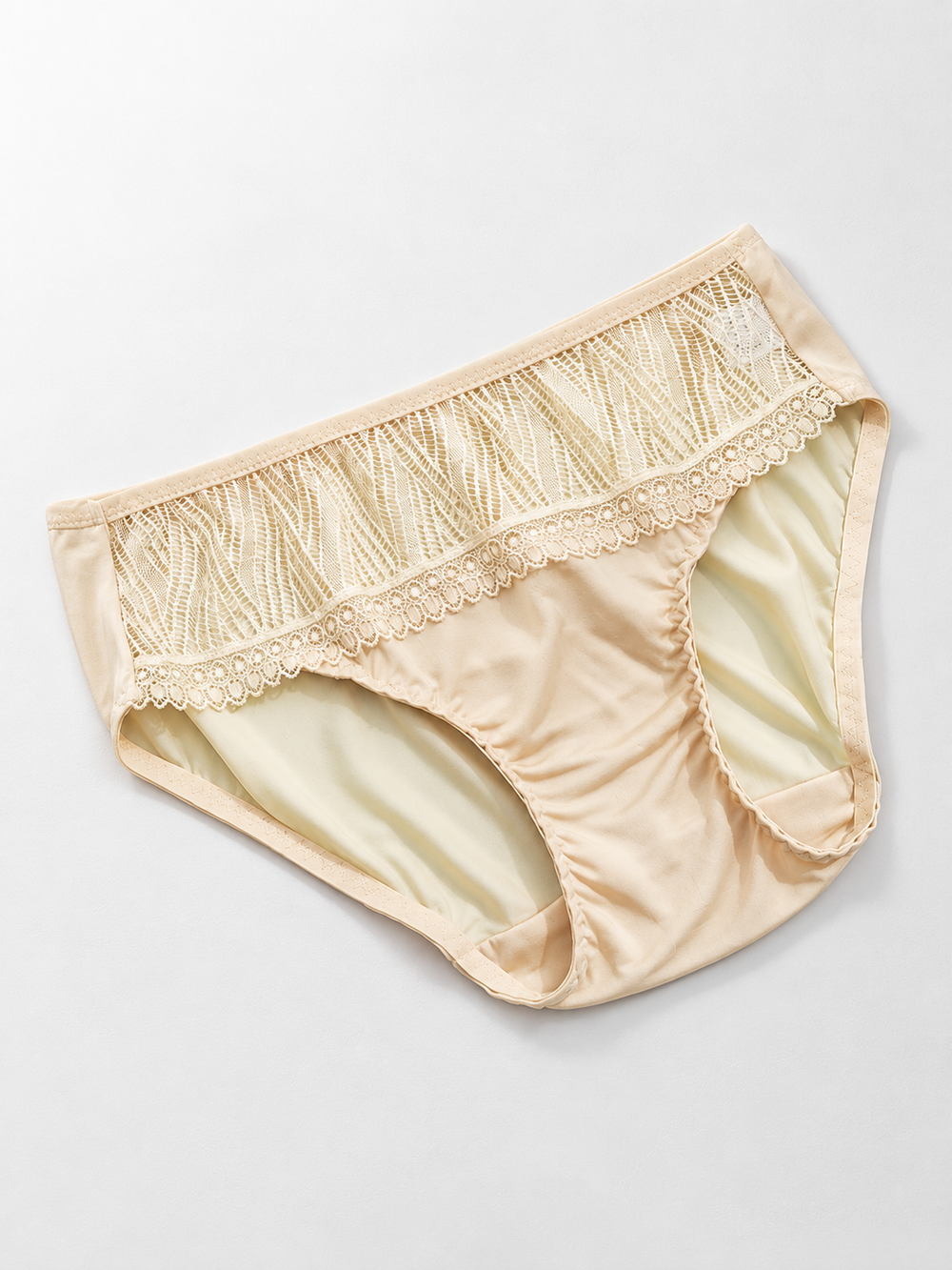Low Rise Silk Briefs with Geometric Lace in Nude