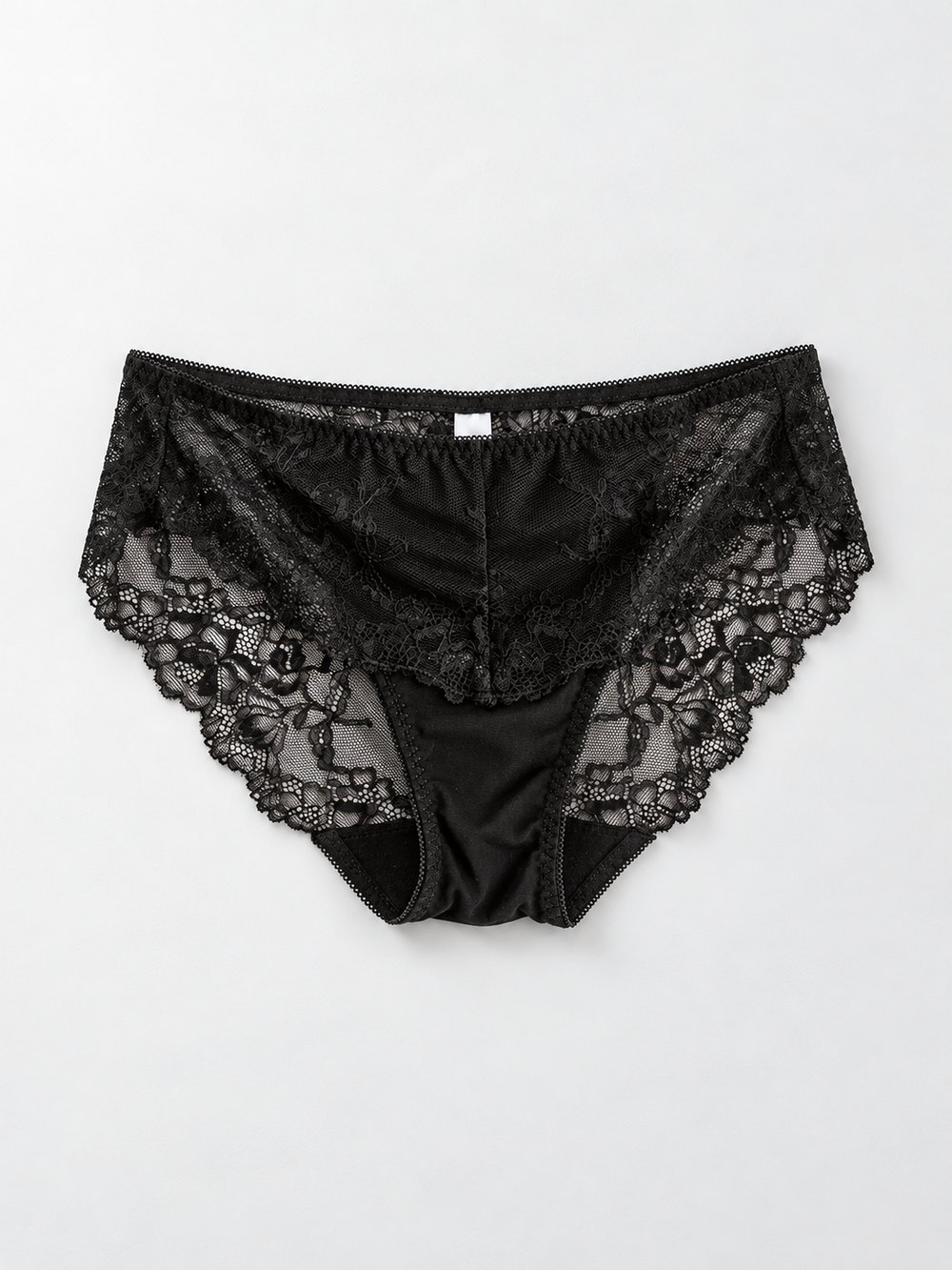 Low Rise Silk Briefs with Lace Back in Black