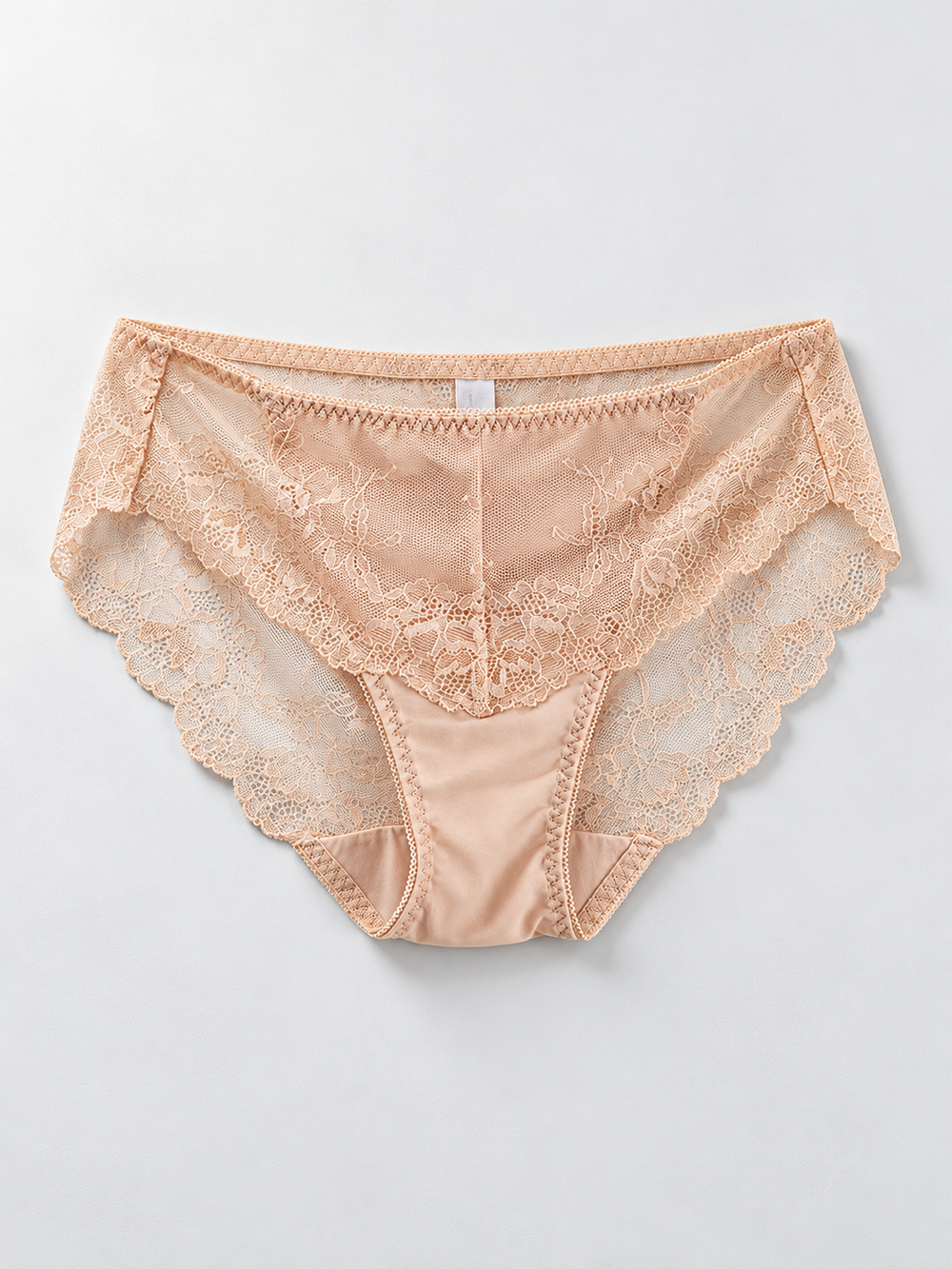 Low Rise Silk Briefs with Lace Back in Peach Nude