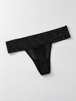 Low Rise Silk Lace Thong in Black