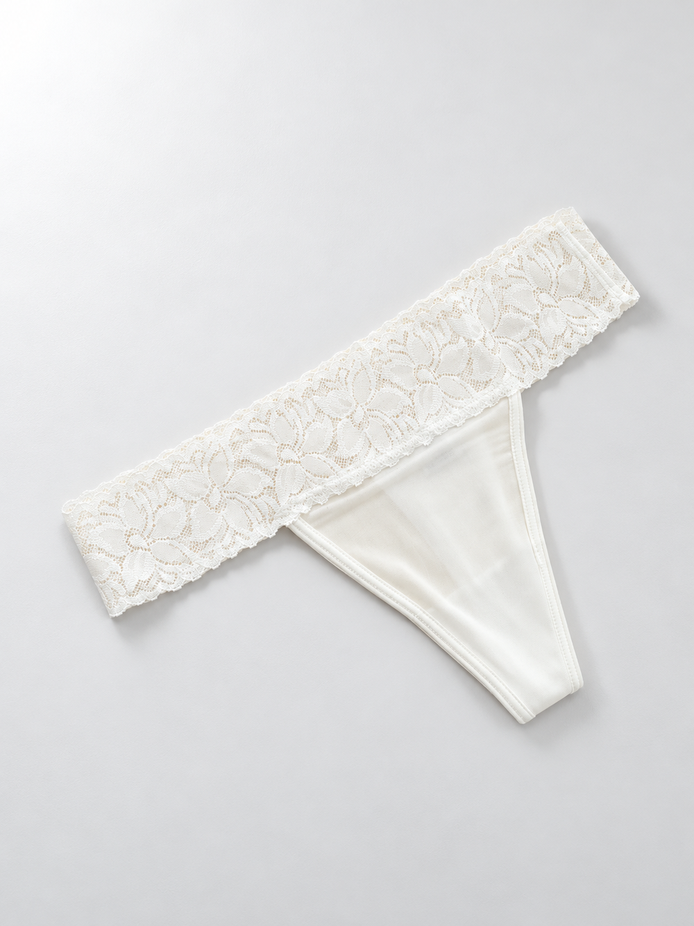 Low Rise Silk Lace Thong in White