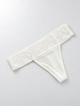 Low Rise Silk Lace Thong in White