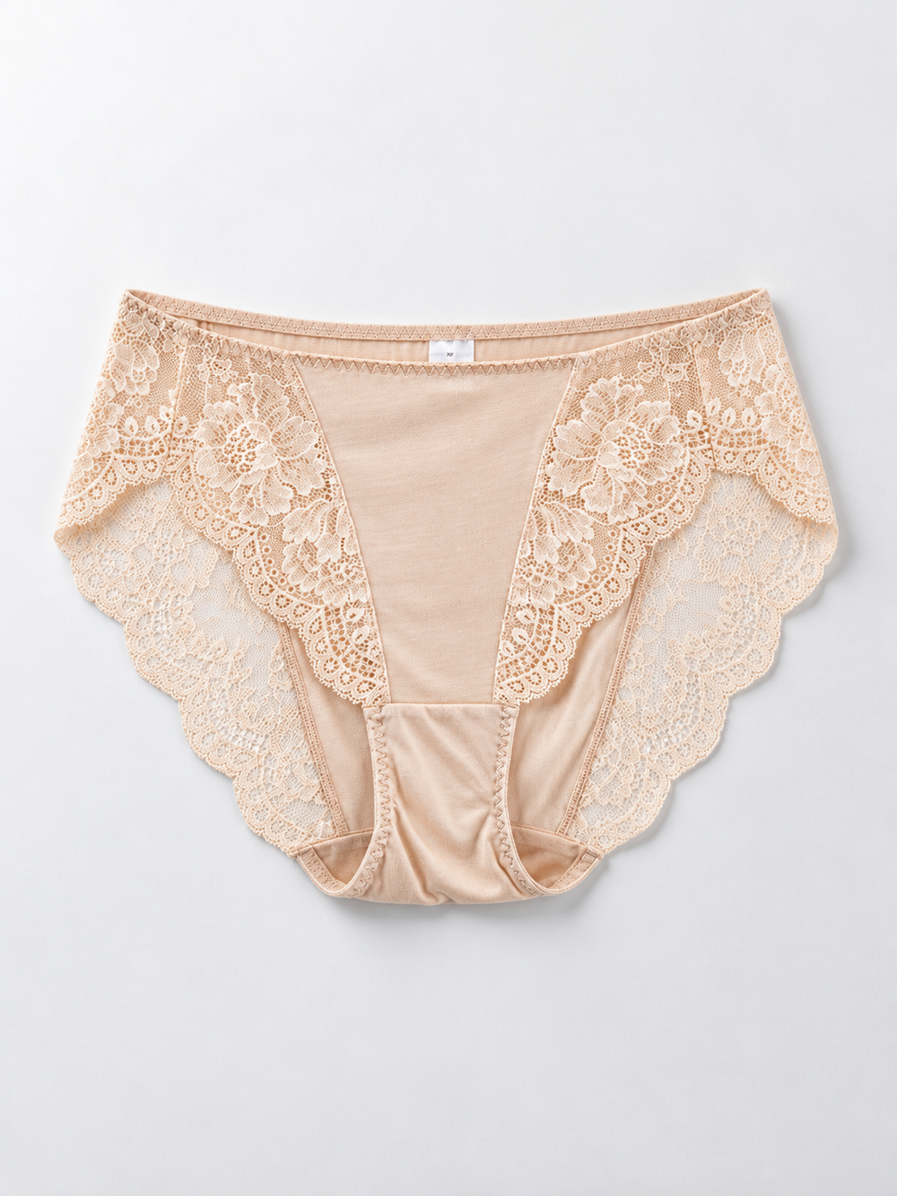 Mid Rise Silk Briefs with Lace Panels in Nude