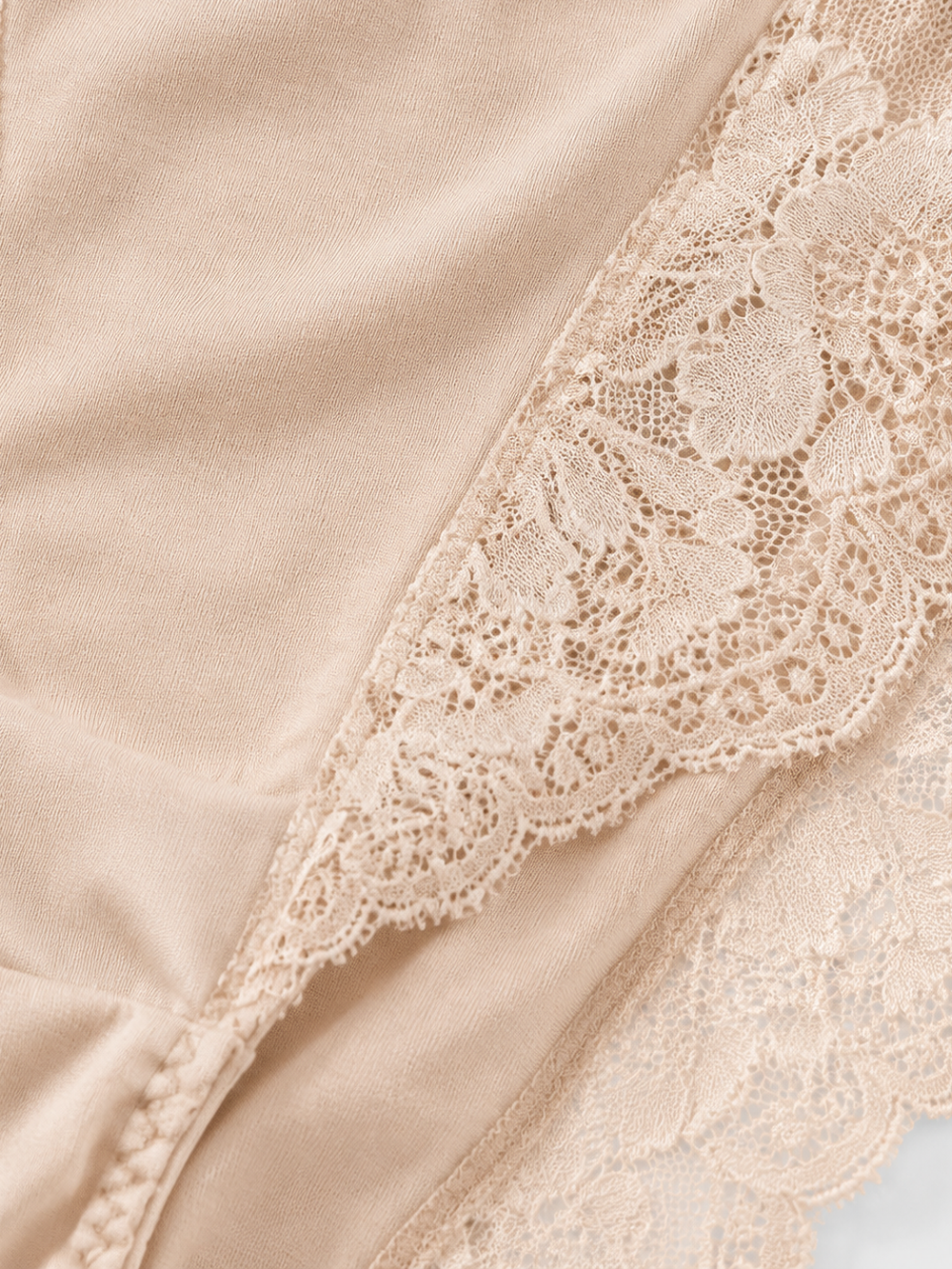 Mid Rise Silk Briefs with Lace Panels in Nude