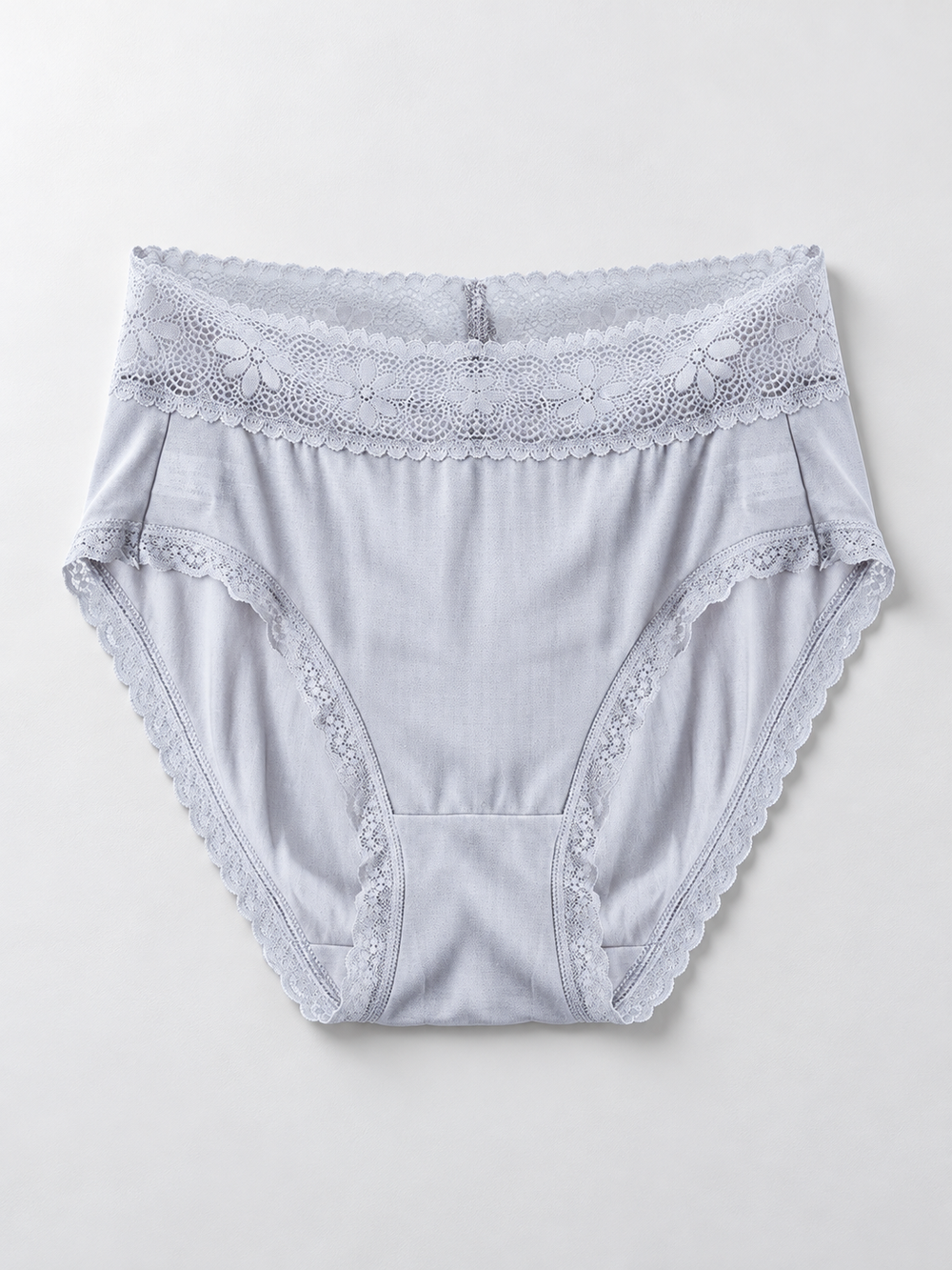 Mid Rise Silk Briefs with Lace Waistband in Gray