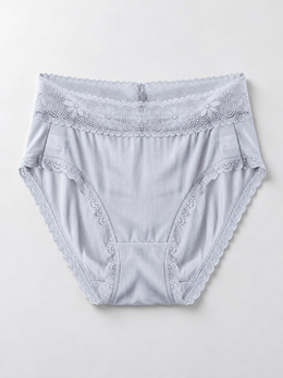 Mid Rise Silk Briefs with Lace Waistband in Gray